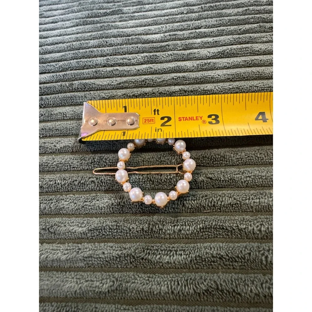 Gold Pearl Circle‎ Hair Clip Barrette Womens Elegant Fashion Accessory
